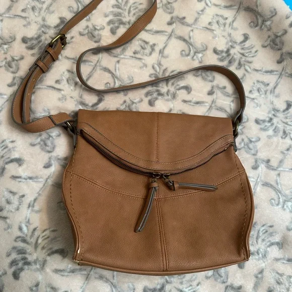 Chic Brown Faux Leather Crossbody Bag‎