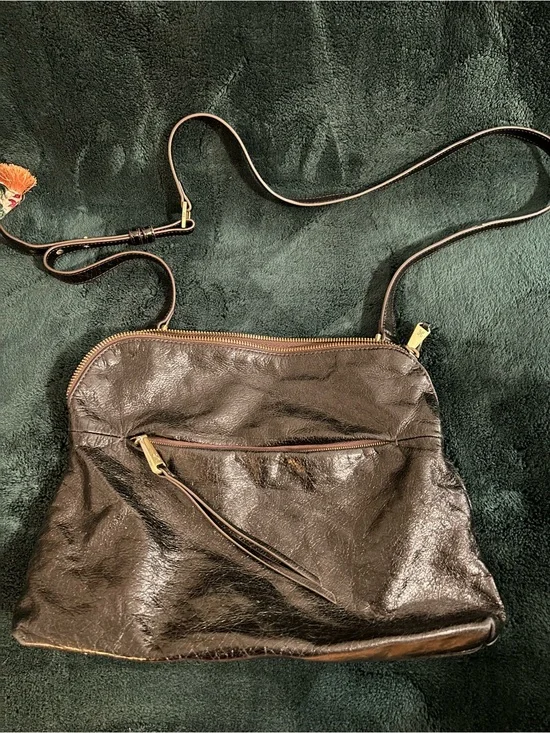 HOBO Black Polished Leather Slouchy Shoulder Crossbody Bag Purse