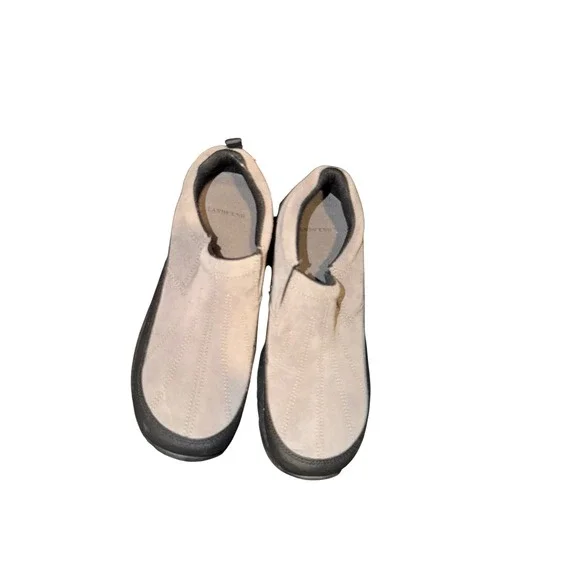 Lands End All Weather Mocs Tan Suede Slip On Shoes 37.5 D Gardening Walking