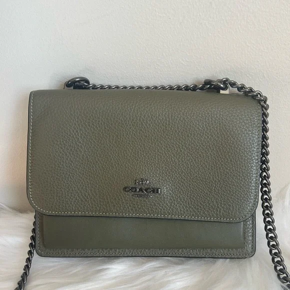 Coach Klare Olive Green Pebbled Leather‎ Crossbody Bag Good