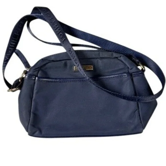 Tommy Hilfiger Crossbody Bag Womens Small Navy Blue Nylon Dome Gold‎ Logo Strap