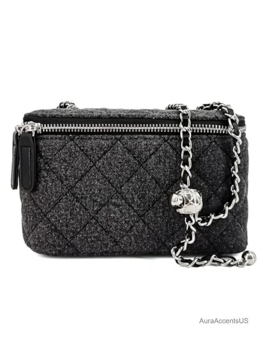 Mini Quilted Denim Crossbody Bag with Adjustable Chain Strap