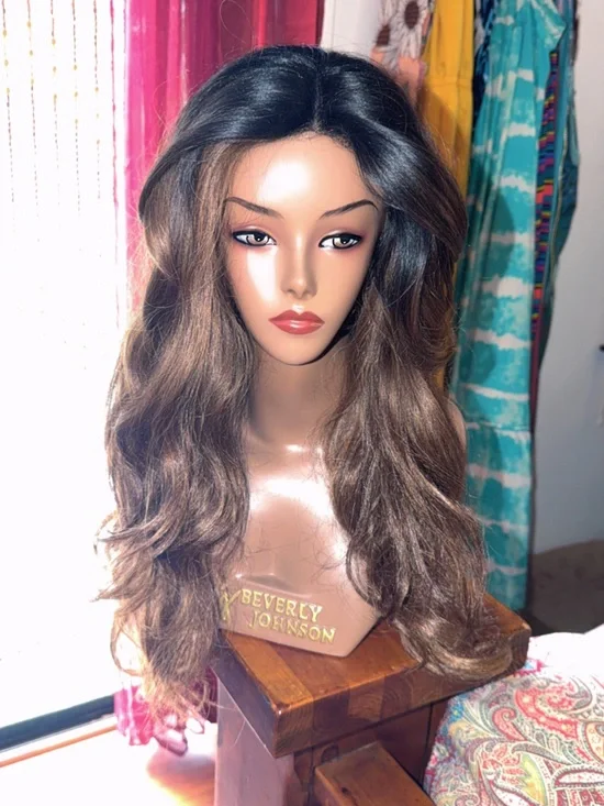 Beverly Johnson Wavy Lace Front Wig - Dark Brown with Honey Highlights