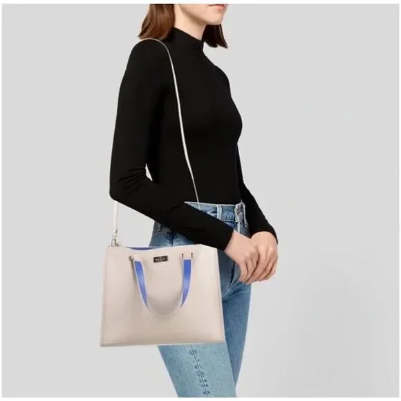 Kate Spade Pumice and Adventure Blue Arbour Hill Kyra‎ Convertible Leather Tote