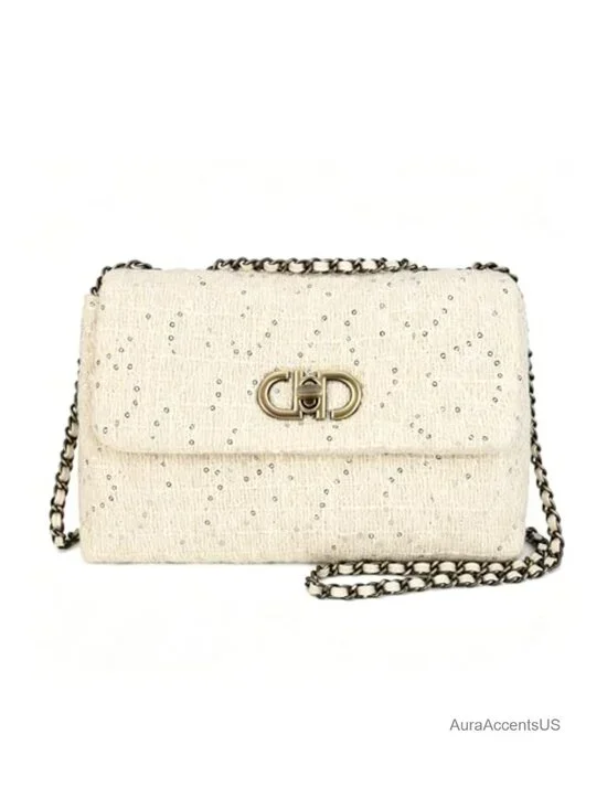 Tweed Quilted Crossbody Bag Flap Evening Clutch Purse