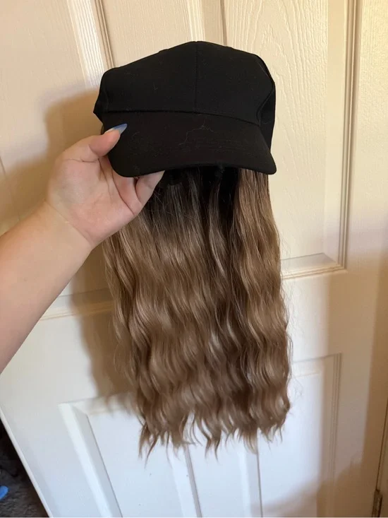 Chelsey Smith Black Cap with Wavy Brown Hairpiece and Extra Straight Weft