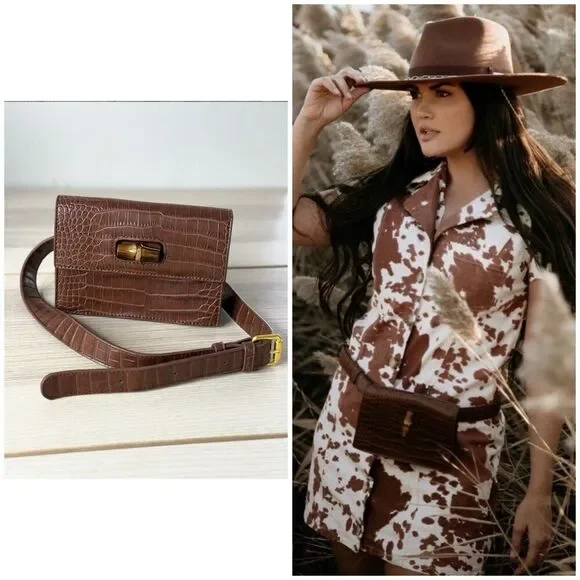 Fawn Design lock leather exterior mini bags brown bohemian