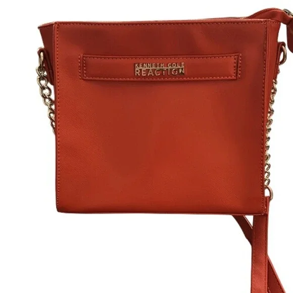 Kenneth Cole Reaction Orange Saffiano Faux Leather Crossbody w/ Gold Chain Strap