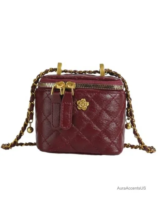 Mini Quilted Faux Leather Crossbody Bag with Chain Strap
