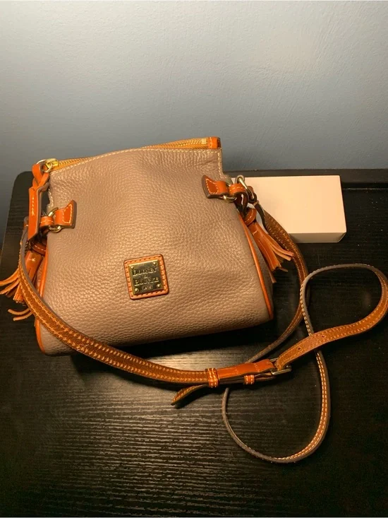 Dooney & Bourke Gray Pebble Leather Crossbody with Brown Trim