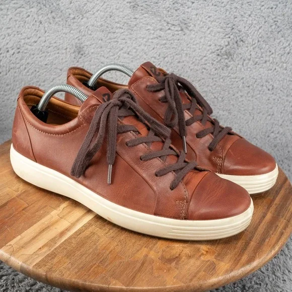 Ecco Soft 7 Shoes Mens Size 10 / EU 44 Brown Leather Lace Up Casual Sneakers