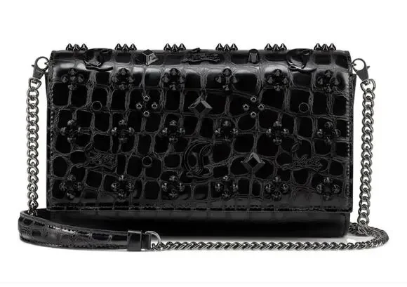 Christian Louboutin Paloma Croc Leather Crossbody Clutch Bag Black