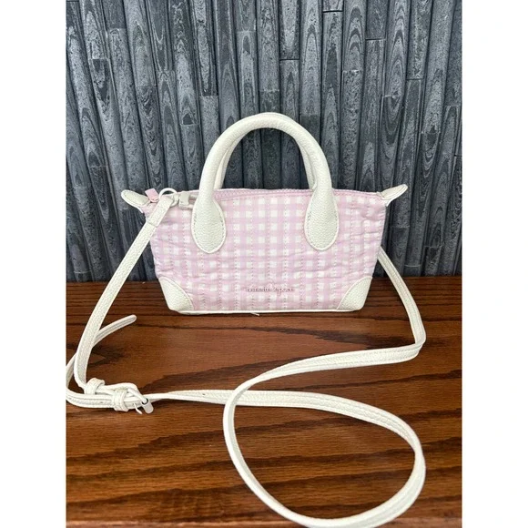 Nanette‎ Lepore Pink Gingham Quilted Mini Crossbody Bag White Trim Small Satchel