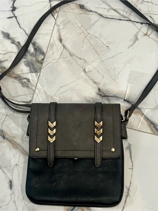 Women's Black Crossbody Bag with Gold Accents