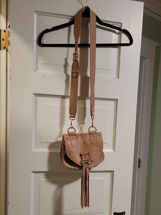 See By Chloe Blush Tan Leather Crossbody Saddle Bag with Tassel