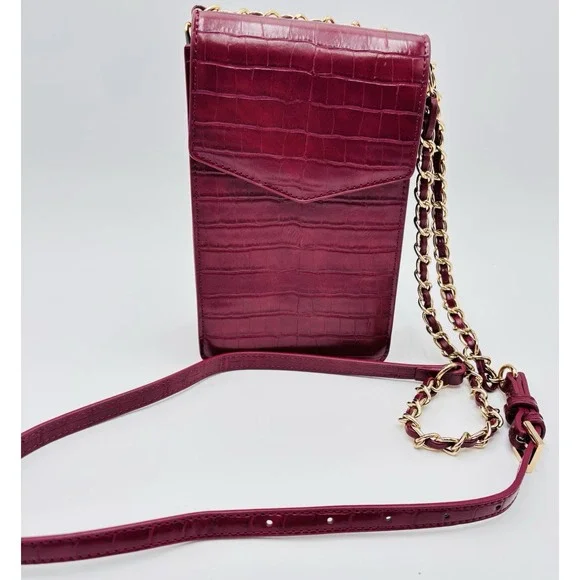 Save the Girls‎ Burgundy Croc Embossed Phone Crossbody Bag Chain Strap