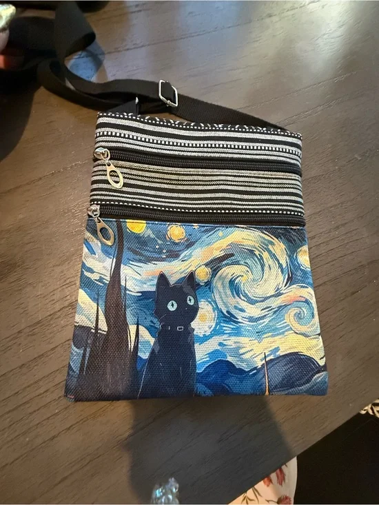 Starry Night Cat Crossbody Bag - Blue & Black