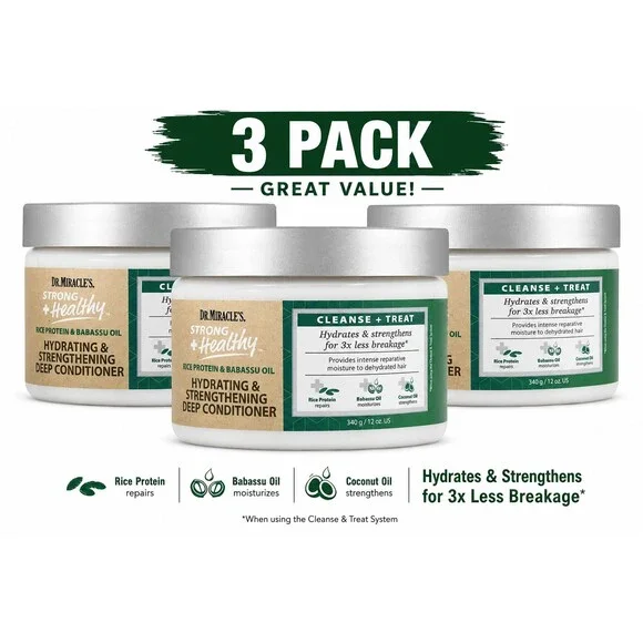 Dr. Miracle's Strong & Healthy Deep Conditioner 12 oz 3 Pack NEW Sealed 1/2028