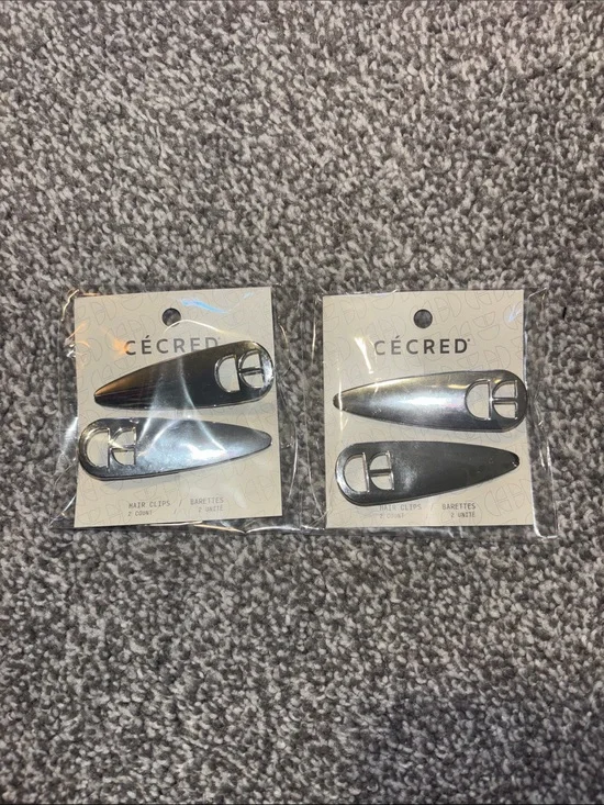 Cécred Metallic Hair Clips - Silver Set of 2 (2 Packs)