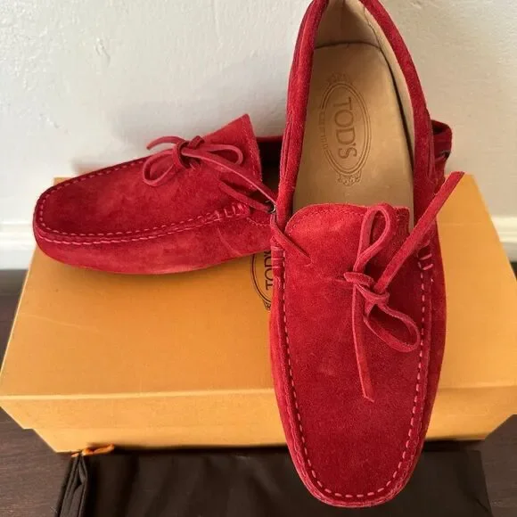 TOD’S Men's Red Suede slip-on driving Loafers size US6 1/2 , EU 39 new in box