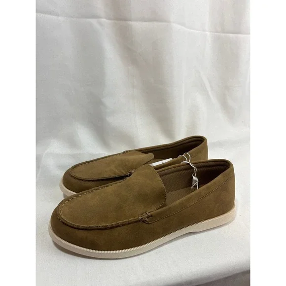 Goodfellow & Co Mens Tan Faux Suede Slip On Loafers Moc Toe Shoes Size 9 Brown