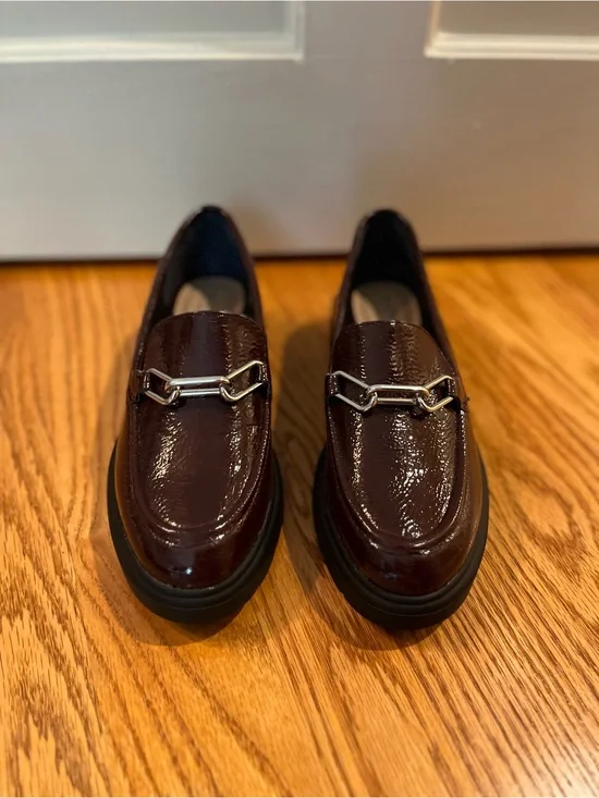 Alfani Women’s Burgundy Patent Leather Loafers with Silver Bit