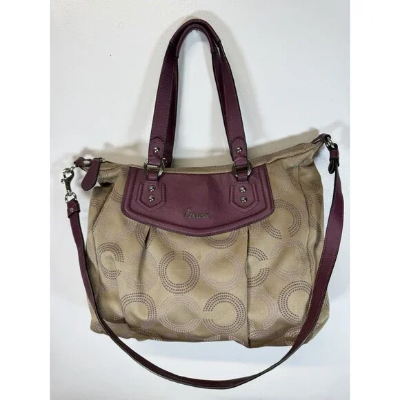 VTG COACH Y2K Ashley Carryall Shoulder Bag Brown/Purple Logo Leather Canva 15x11