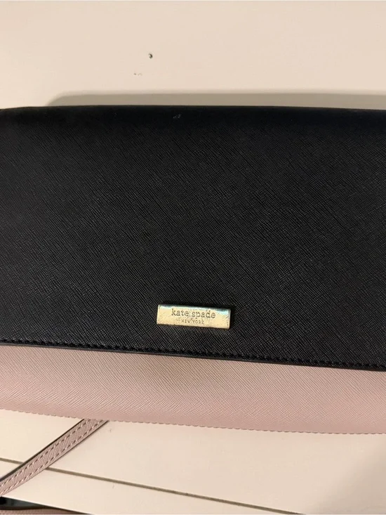 kate spade Black and Blush Saffiano Crossbody Wallet