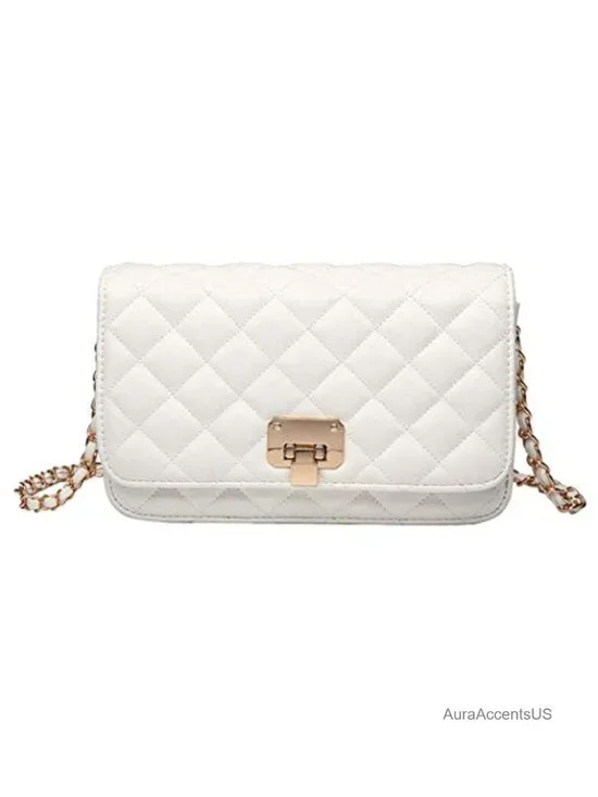 Quilted PU Leather Crossbody Bag with Chain Strap Shoulder Bag