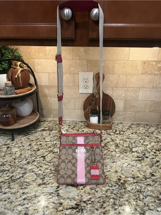 Coach Signature Crossbody with Pink Stripe