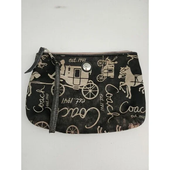 Coach Signature 1941 Pouch Wristlet Bag Horse Carriage Silver Rare 7x4.5