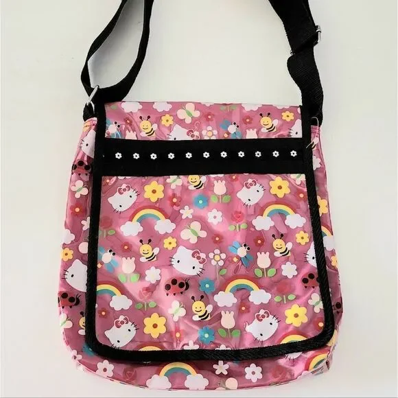 Hello Kitty Sanrio Girls Crossbody Messenger Bag Pink Rainbow Kitty