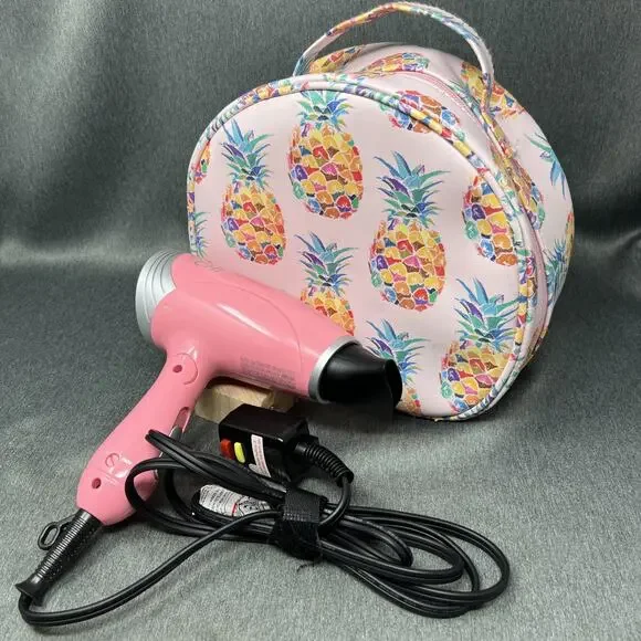 CHI Pineapple Crush Travel Hair Dryer 1400W Matching Print Carrying Case Pink