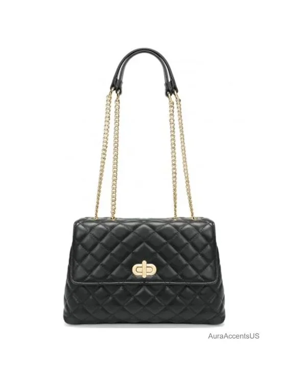 Quilted Vegan Leather Crossbody Bag with Chain Strap