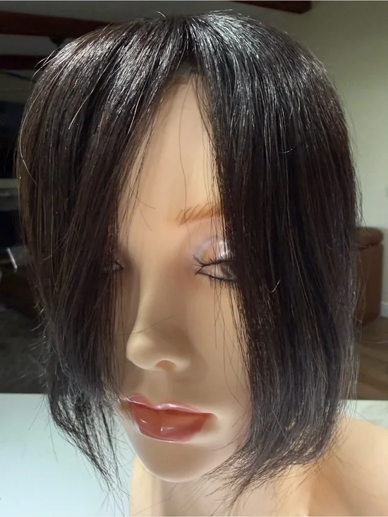 💯% HUMAN 10-12” Topper with Bangs, Straight Dark Brown/Almost Black