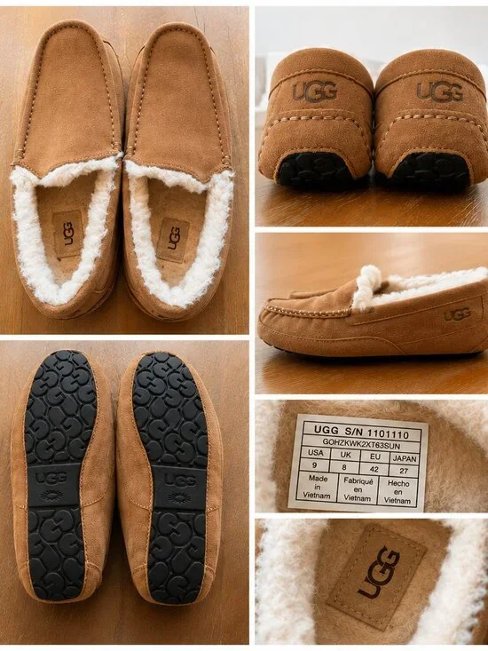 NEW UGG Ascot Chestnut Suede Shearling Slippers Men's Size 9