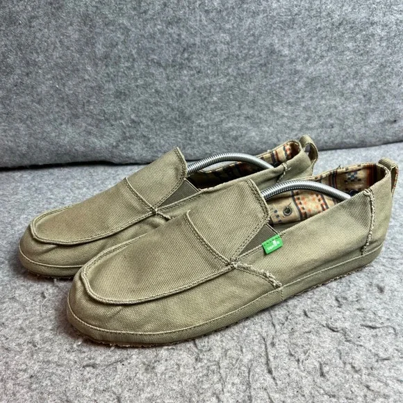 Sanuk Vagabond Mens Olive Green Canvas Slip On Sidewalk Surfer Loafers Size 13