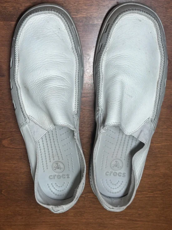 CROCS Men's White Slip-On Leather Loafers