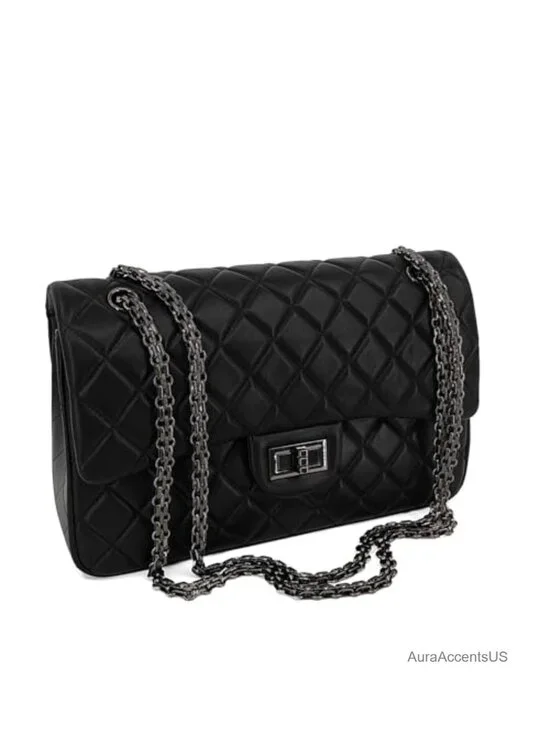 Quilted Lambskin Leather Crossbody Bag with Adjustable Chain Strap Flap Purse