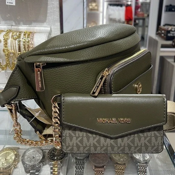 Michael Kors Maisie Lg Pebbled Leather 2-in-1 Sling Waist Bag Fanny Pack Crossb