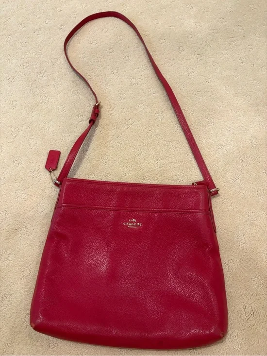 Coach Red Pebbled Leather Crossbody Bag with Slim Strap