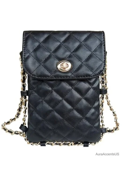Quilted Vegan Leather Crossbody Phone Bag with Chain Strap