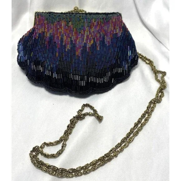 Regale Ltd. Women's Multicolor Beaded Purse Crossbody Clutch Hand Made Vintage