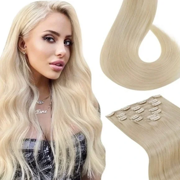 20” Bleach Blonde #613 Straight Clip In or sew Extensions