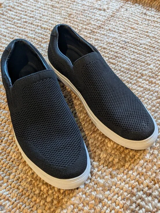 Nordstrom Black Knit Slip-On Sneakers with White Sole