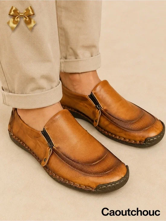 Caoutchouc Brown Leather Driving Shoes for Men 14.5