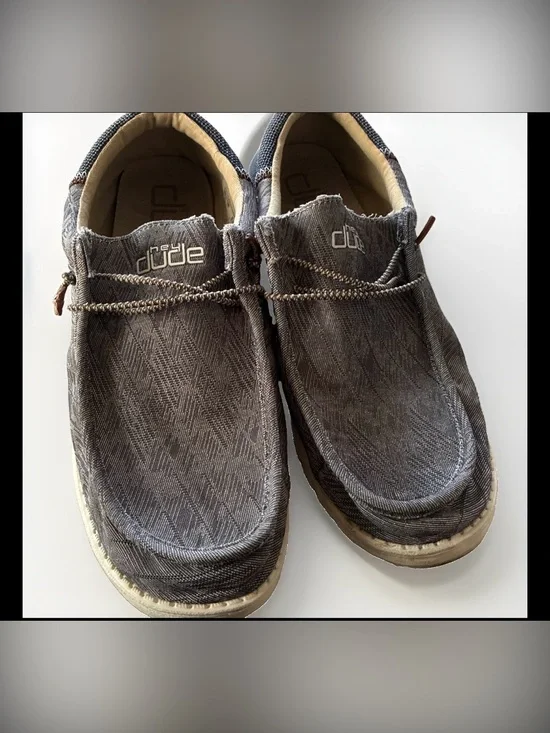 Hey Dude Wally Stretch Canvas Mens Size 14 Light Grey Slip On Loafer Adj Tie GUC