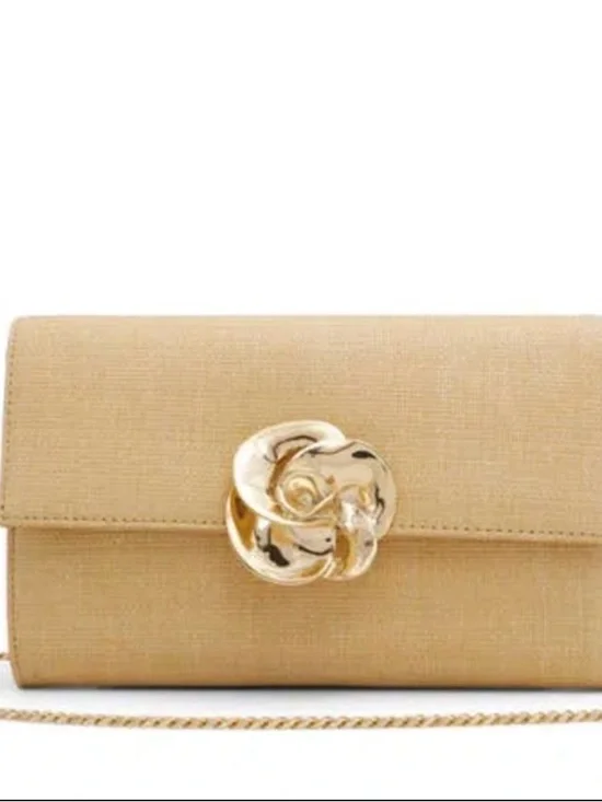 Ted Baker Beige Satin Crossbody Bag with Gold Rosette