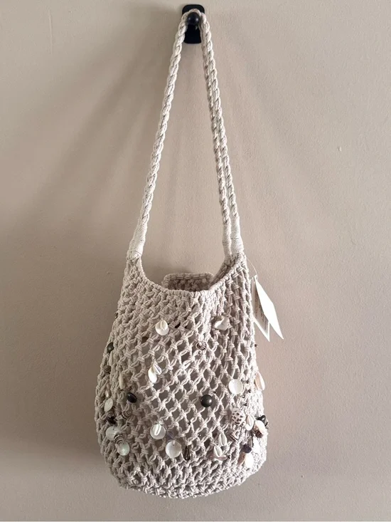 Free People Isle of Dream String Tote Crochet Shell Bag