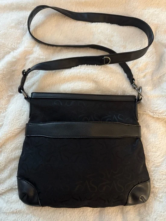 Simply Vera Vera Wang Black Nylon Crossbody Bag Logo Print Adjustable Strap